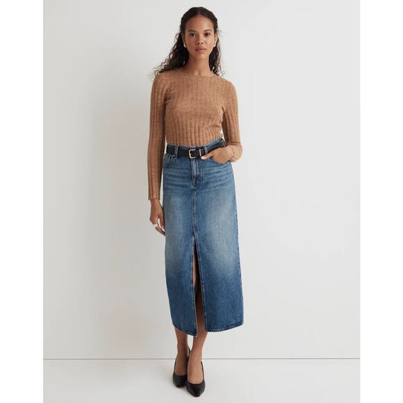 NWT Madewell 29 / 8 Denim Mid Rise Maxi Skirt in Pratt Wash NO097 - Picture 2 of 12